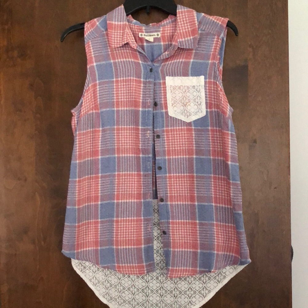 Ruff Hewn Red and Blue Buttoned Blouse